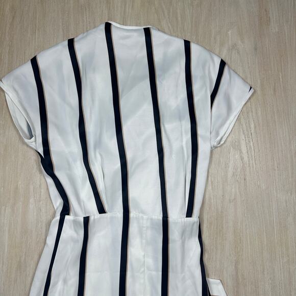 Equipment Striped Work Elegant Short Date Night Sleeve Wrap Midi Dress Medium - Picture 9 of 14